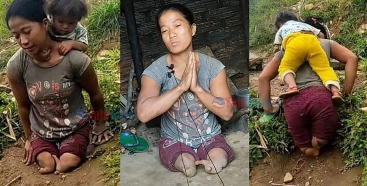 दुवै खुट्टा नभएकि जुना आफ्नी छोरीलाई ढाडमा बोकेर काममा जान्छिन, घर पुग्दा यस्तो बि’जोक ( भिडियो हेर्नुस्)